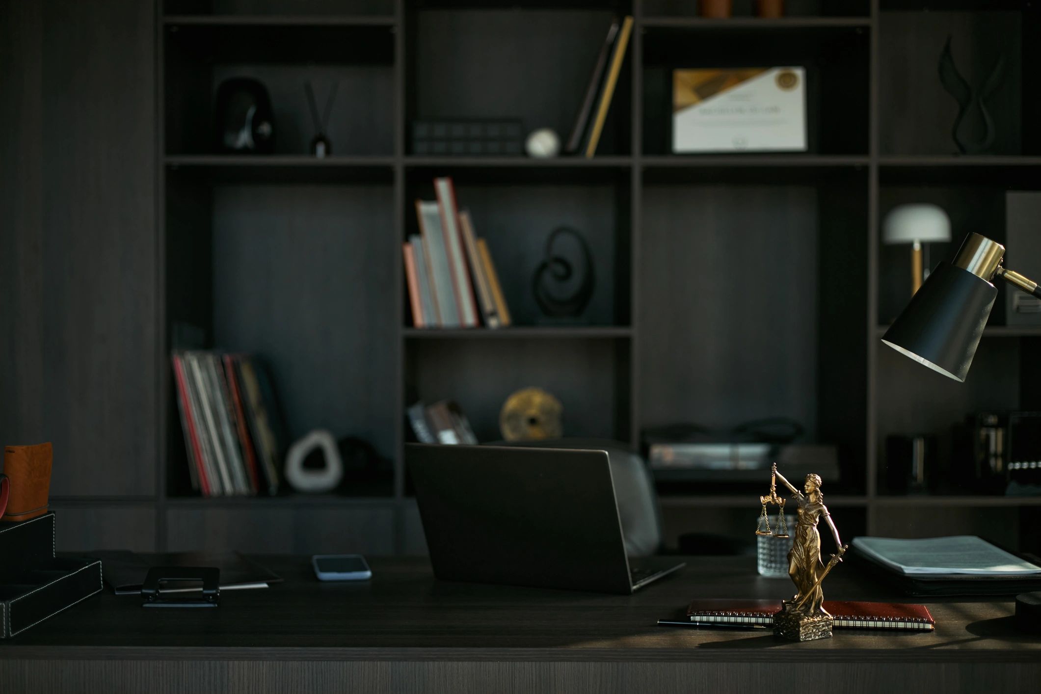 Professional office workspace with technology equipment